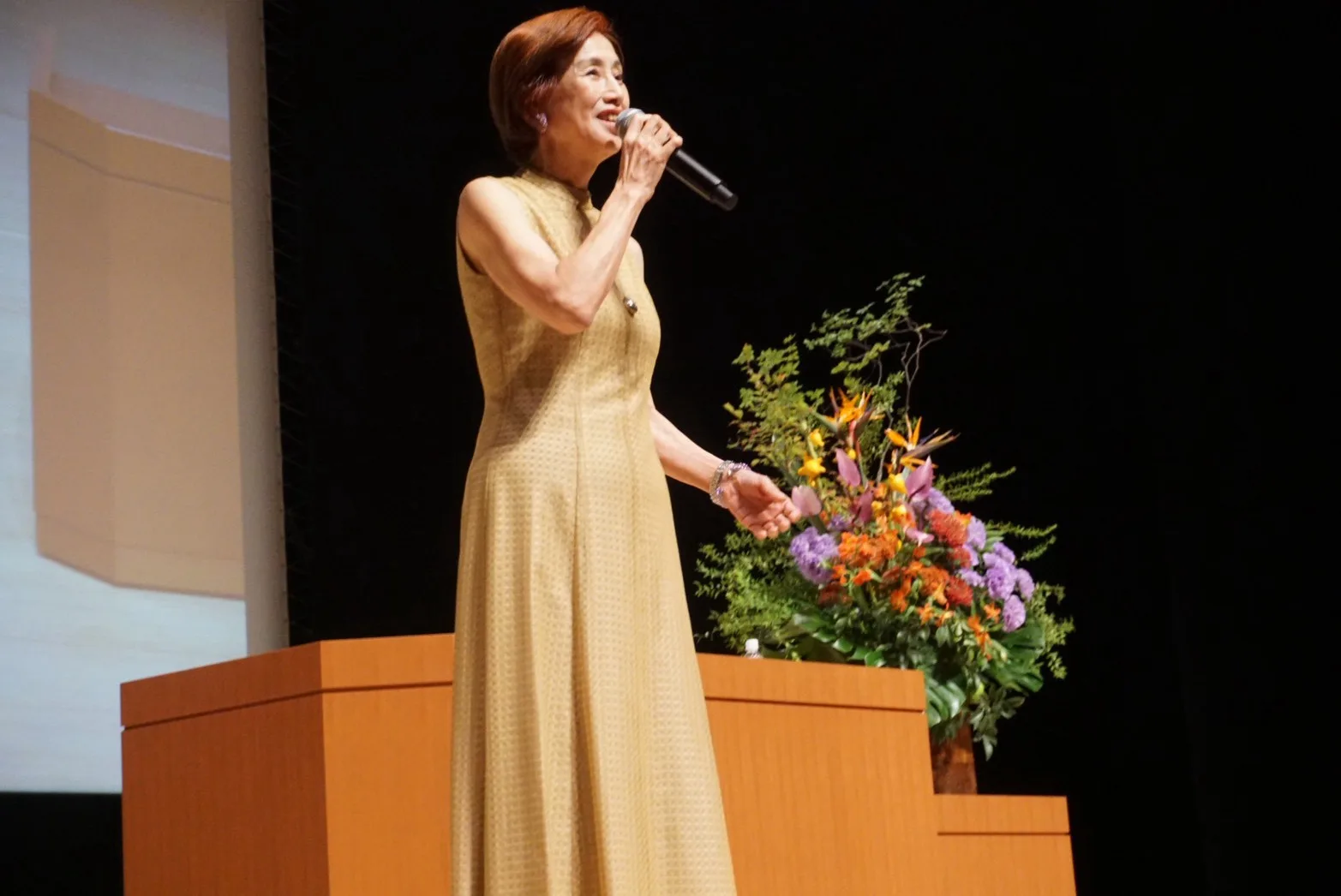 マイクを手に話すやましたひでこさん